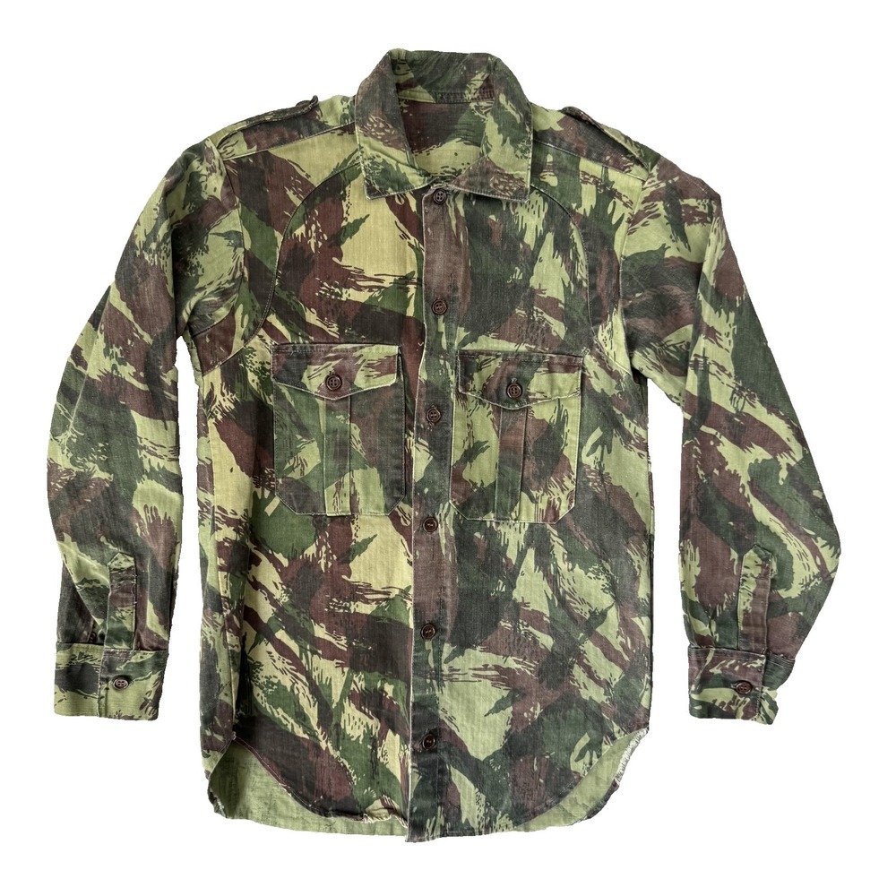 VTG 70s Portuguese Military Fatigue Top Mens Medium Lizard Camo Button